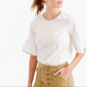 J Crew Button Back Bell Sleeve Tipped Trim Blouse